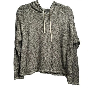 AERIE BLACK WHITE STRIPE SPACE DYE LIGHTWEIGHT HOODIE LARGE PULLOVER LONG SLEEV